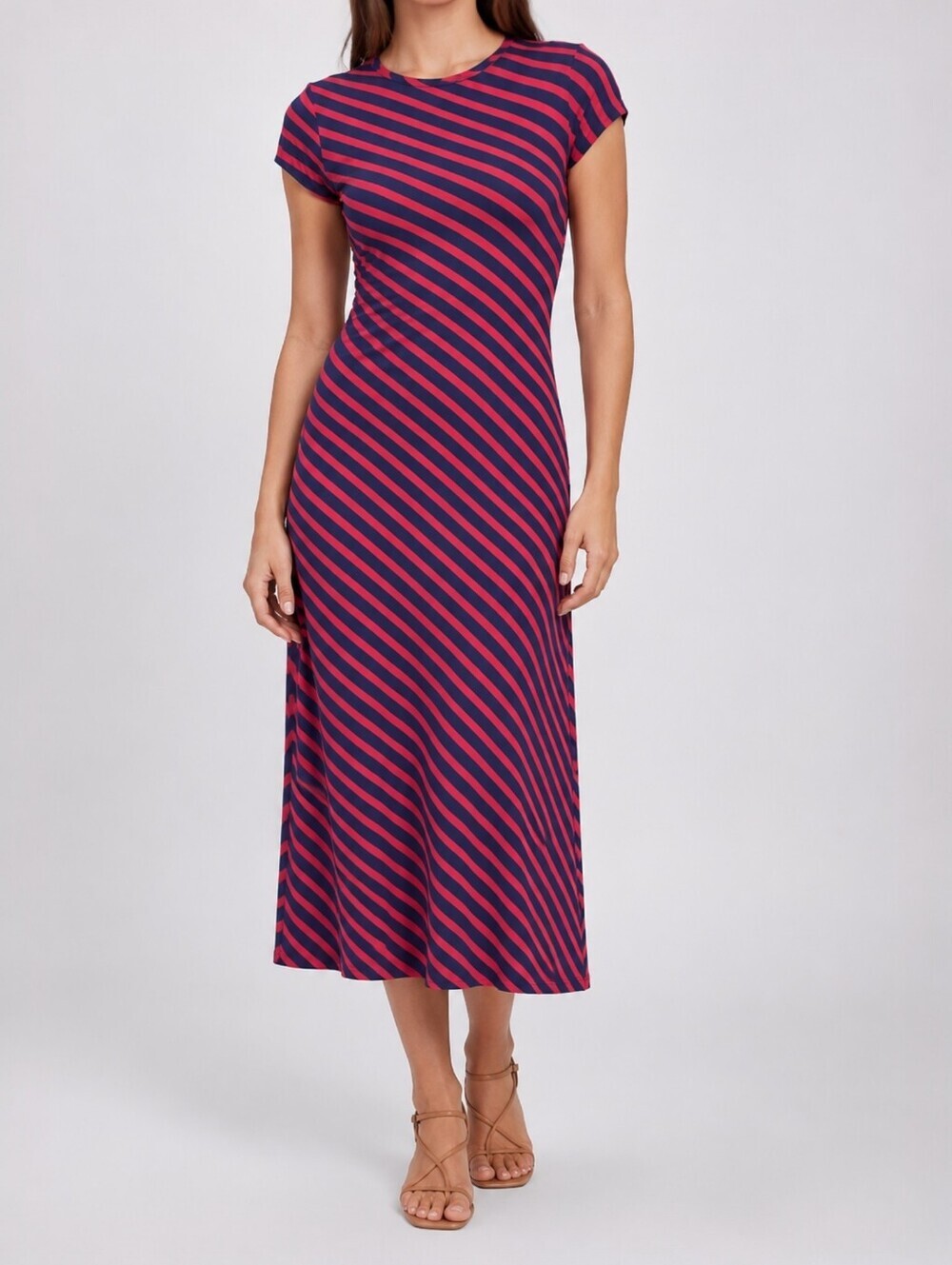 Vineyard Vines Striped Jersey Midi Dress Red Navy Preppy Short Sleeve M